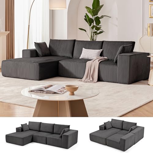 108" Boneless Couch with Chaise, Cloud Sectional Modular Sofa by Weture
