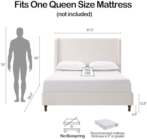 Queen Chenille Wingback Bed Frame - Image 2