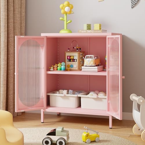 Small 2 Transpanrent Door Metal Storage Side Buffet Cabinet - Image 4