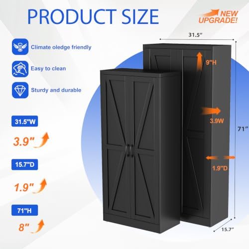 GAIOUS 71" Tall Kitchen Pantry Cabinet, Metal Storage Cabinet - Image 2
