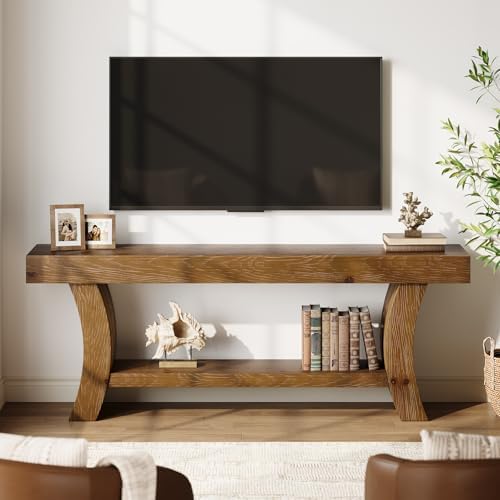63" Solid Wood TV Stand for 55/60/65/75" TVs, Farmhouse TV Console, Low - Image 3