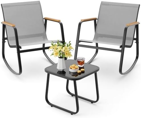 Aiho 3 Piece Patio Bistro Set, Textilene Rocking Chairs by AIHO