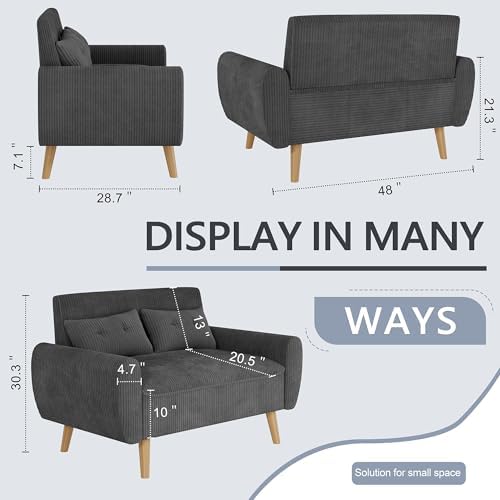 Shintenchi 48'' Loveseat Sofa, Mid-Century Modern Upholstered Couch Deep Seat - Image 2