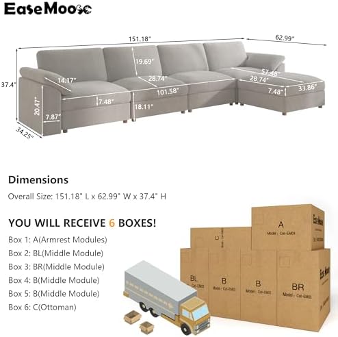 EASE MOOSE Oversized Sectional Modular Sofa, Comfty L Shape Sectional Sofa - Image 2