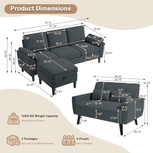 3 Pieces Sectional Sofa Set, L Shaped Couch and Loveseat Set - Image 2