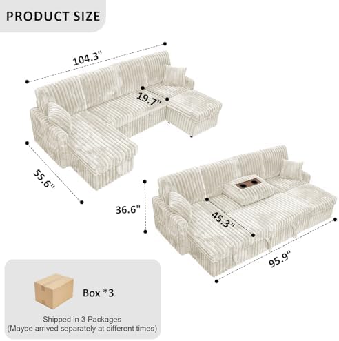 KCGKCG 104" U Shaped Sleeper Sofa Bed, Pull Out Couches - Image 3