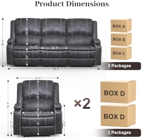 3+1+1 Seater Reclining Sofa Set, Reclining Couch Wall Hugger - Image 2