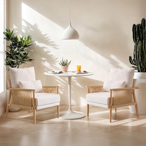 VINGLI Boho Braid Accent Armchairs Set of 2, Mid-Century Modern Chiars by VINGLI