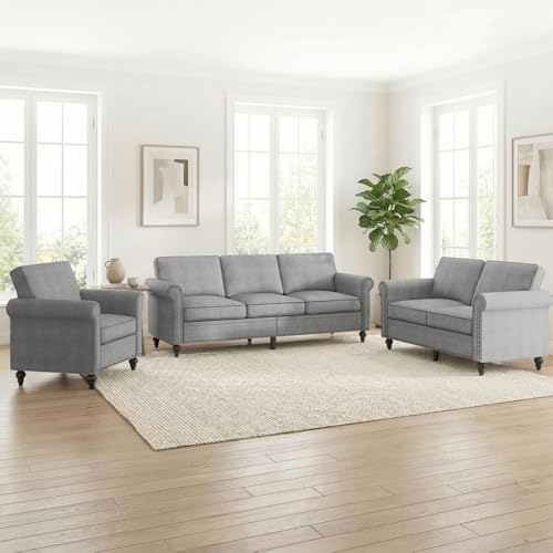 ijuicy 3 Pcs Sectional Sofa Set -Modern Linen Upholstered Couch-Light Gray by ijuicy