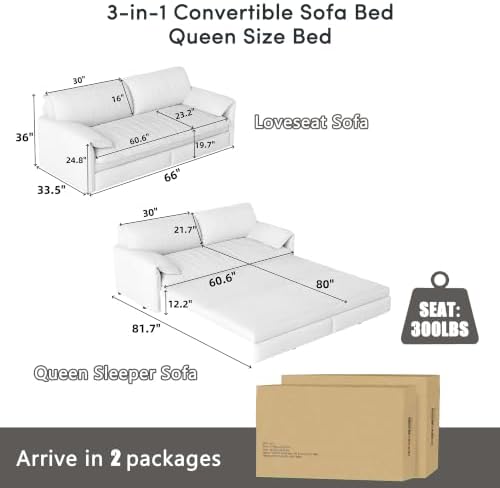 66" Sleeper Sofa Bed Queen Size, Pull Out Convertible Velvet Couch - Image 3