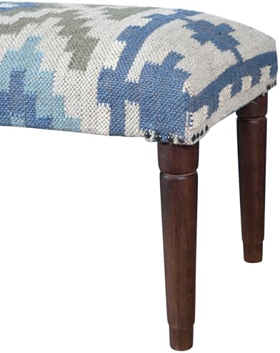 LR Home Green/Blue Handmade Upholstered Bench - Image 7