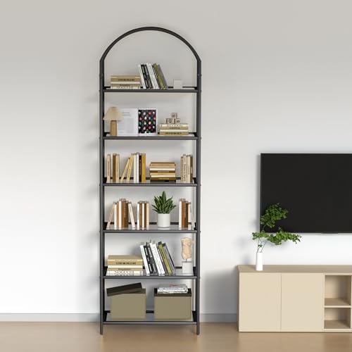 Homhedy 6-Tier Tall Black Bookshelf, Arched Bookcase - Image 7