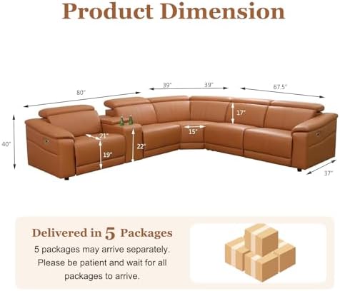 Power Recliner Sectional Sofa, Leather Recliner Sofa - Image 2