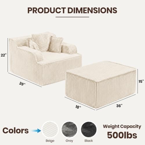 Corduroy Chaise Lounge Chair - Image 2