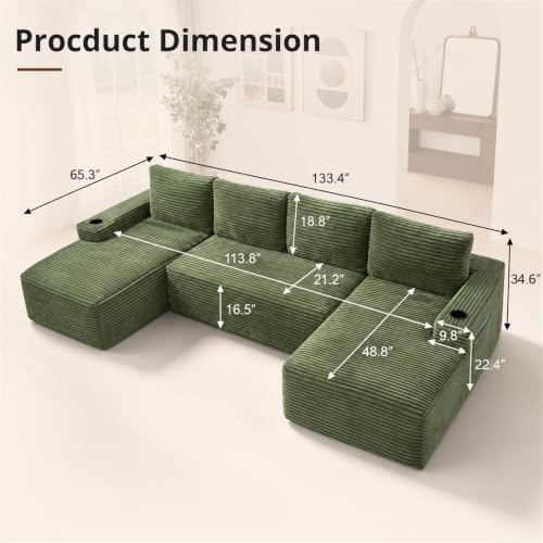 Skepphlay 133" U Shaped Couch, Boneless Sectional Couches - Image 2