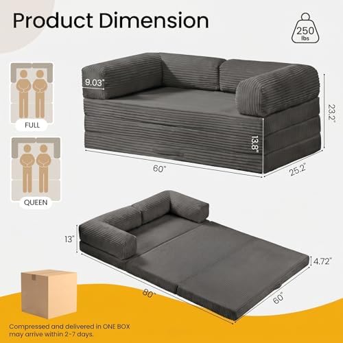 Erament Futon Sofa Bed Queen, Convertible Tri Folding Mattress Couch Bed - Image 2