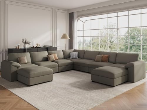 EASE MOOSE Modular Sectional Sofa, Faux Leather Couch, Light Grey by EASEMOOSE