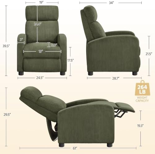 Yaheetech Recliner Chair with 3 Adjustable Angles Armchair Dark Green - Image 3