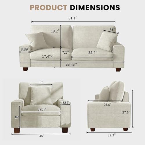 DOPEDIO 88.58" Sofa Set, Chenille Loveseat & 2 Accent Chairs - Image 2