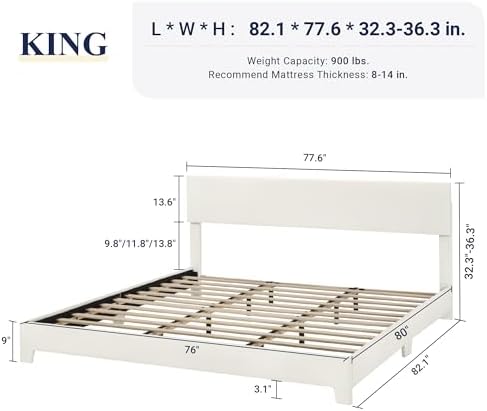 Allewie King Size Upholstered Bed Frame Adjustable Headboard - Image 2