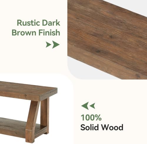 63" Solid Wood Bench, 2-Tier Entryway Bench - Image 6