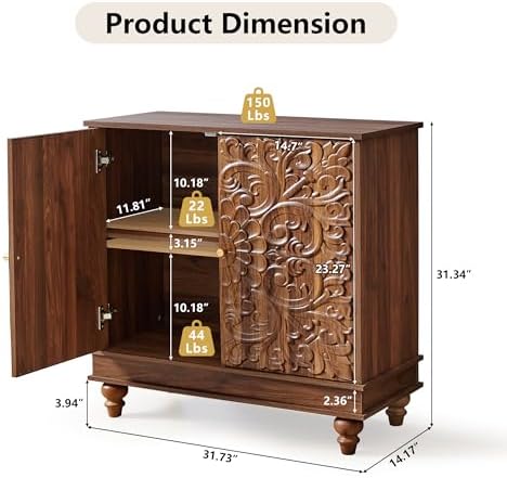 31" Accent Storage Cabinet, Floral Embossed 2 Door Sideboard - Image 2