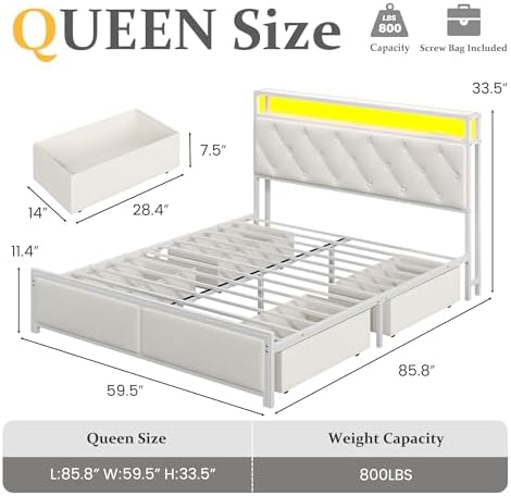 Queen Bed Frame with 4 Storage Drawers, Metal Platform Bed Frame Queen Size - Image 2