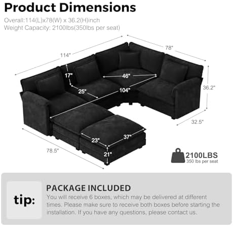 ELUCHANG 114" Oversized V Shaped Modular Sectional Sofa, Comfy Cloud Couch - Image 2