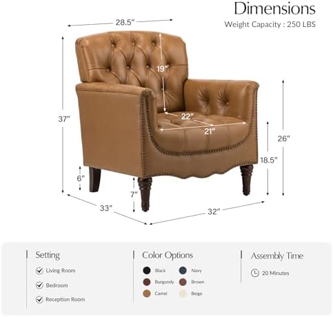 HULALA HOME Mid Century Modern Genuine Leather Accent Chair Set of 2 - Image 2