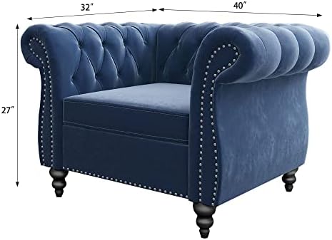 ORRD 3 Piece Living Room Set, Velvet Chesterfield Sofa Loveseat Couch Chair - Image 2