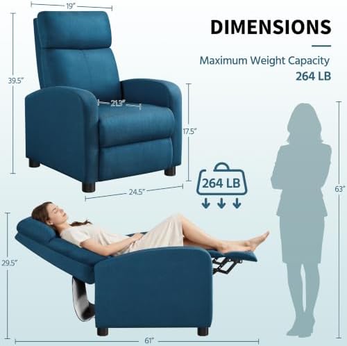 Yaheetech Recliner Chair with 3 Adjustable Angles Living Room Chairs Blue - Image 3