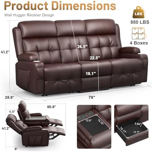 RV Reclining Sofa, Home Theater Seating Loveseat Couch - Image 2