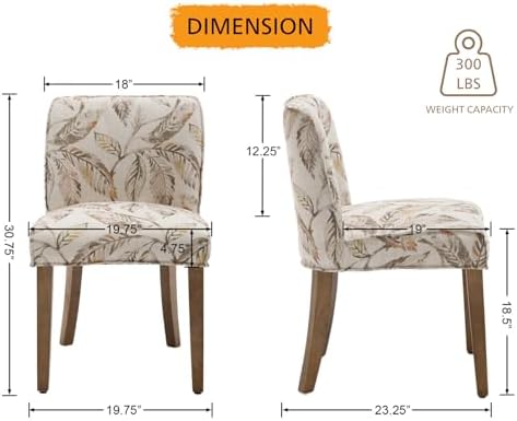 Dining Room Chairs Set of 6, Linen Fabric Floral Pattern Kitchen Chairs - Image 2