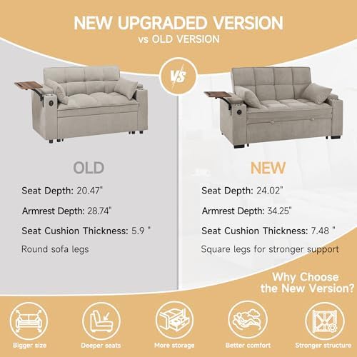 oaaktu 65'' Convertible Sleeper Sofa Bed, Extra Thick Cushion Polka dot Velvet - Image 6