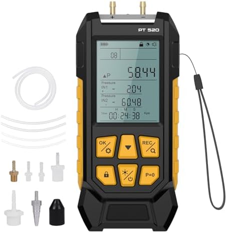 PT520 Digital Manometer Dual-Port HVAC Differential Pressure Gauge by LINXINO