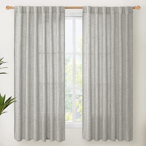 Dark Grey Linen Semi Sheer Curtains 52X63 Inch Length by YoungsTex