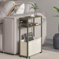 Leomonio Green Side Table with Charging Station, Slim End Tables with Linen by Leomonio