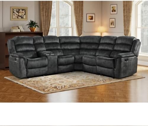 EBELLO Manual Reclining L-Shaped Sectional Sofa Set, Soft Fabric Recliner by EBELLO