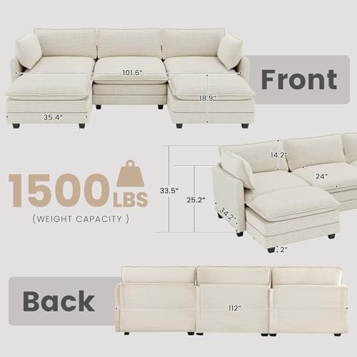 ROWHY 112'' Sectional Modular Cloud Couch, Oversized 5 Seat Couches U Shaped - Image 2