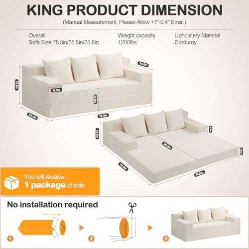 Erament Convertible Futon Sofa Bed Couch, Compression Boneless Floor Couch Sofa - Image 2