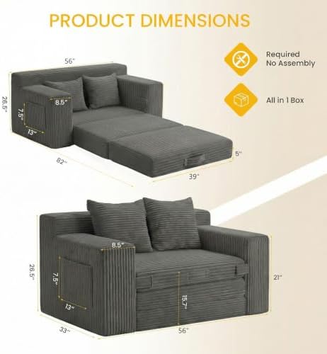 Boneless Couch, Boneless Loveseat Sleeper Sofa Bed – 3-in-1 Convertible Couch - Image 3