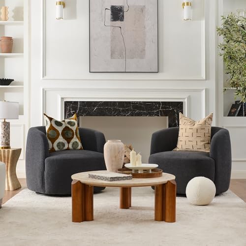 KINWELL 34" W Boucle Swivel Barrel Chairs - Image 4
