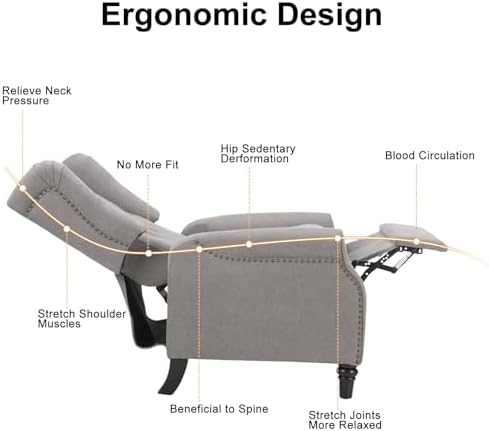 EBELLO Pushback Recliner Chair, Fabric Armchair Push Back Recliner - Image 4