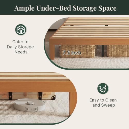 DUMOS Solid Wood Bed Frame, King Size Bed Base - Image 3