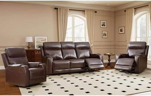 HAOMARKETS 3-Piece Top Grain Leather Power Reclining Sofa Set, Include 2 Dual by HAOMARKETS