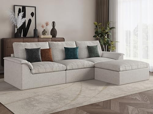 EASE MOOSE 115" L Shaped Boneless Couches, Cloud Modular Sectional Sofa by EASEMOOSE