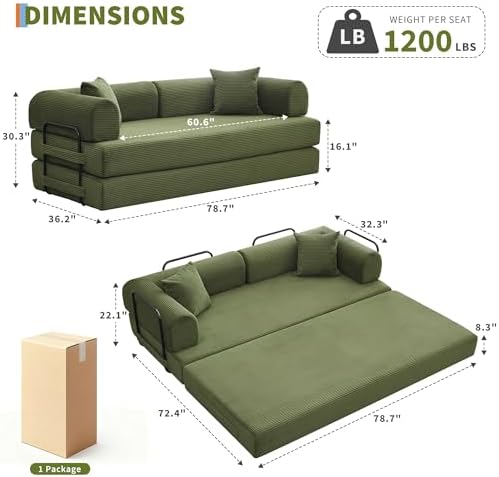 IDEALHOUSE 79" Convertible Futon Sofa Bed, Boneless Couch - Image 3