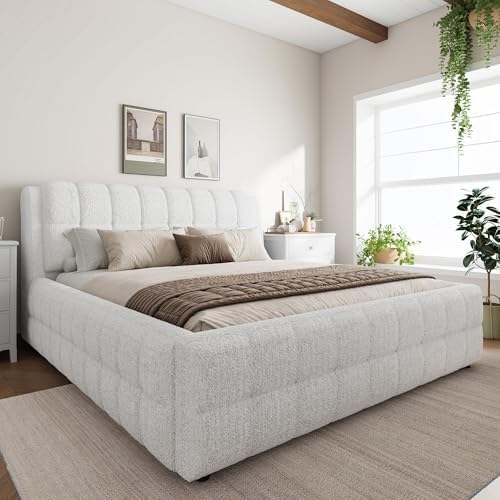 SOFTSEA King Size Upholstered Floor Bed Frame, Fleece Fabric Grounded Bed - Image 3