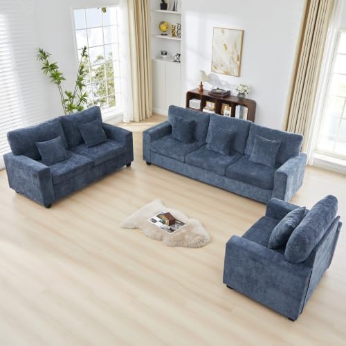 Loveseat & 3 Seater Couch with Chair Chenille Couch Set - Image 6
