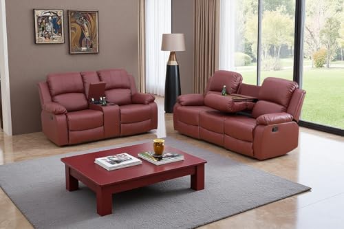 Manual Recliner Sofa Set for Living Room, Leather Reclining Sofa Sets, Leather by COSYMOORFURNITURE